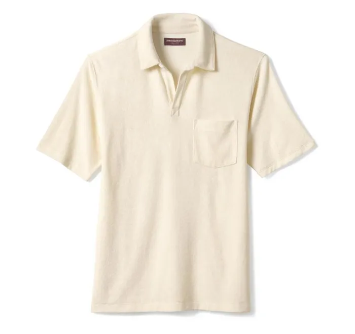 Men Johnston and Murphy Polos and Tees Terry Open Collar Polo Cream Men Johnston and Murphy Polos and Tees Terry Open Collar Polo Cream
