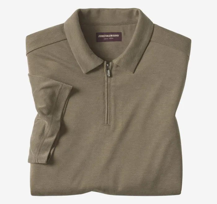 Men Johnston and Murphy Polos and Tees Vintage Birdseye Zip Polo Olive