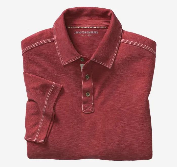 Men Johnston and Murphy Polos and Tees Vintage Slub Polo Red