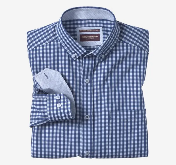 Men Johnston and Murphy Shirts ButtonCollar Premium Cotton Shirt Navyblue Gingham Men Johnston and Murphy Shirts ButtonCollar Premium Cotton Shirt Navyblue Gingham