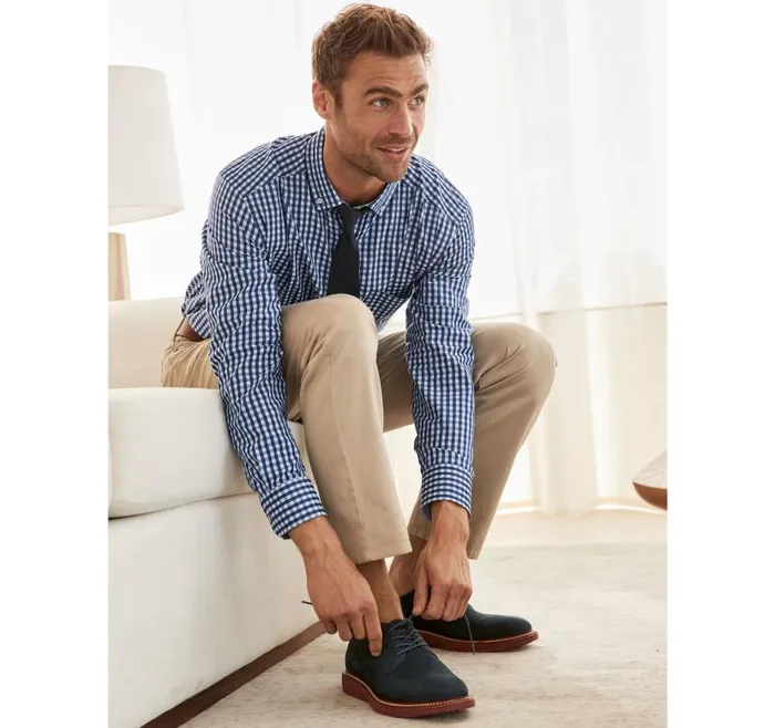 Men Johnston and Murphy Shirts ButtonCollar Premium Cotton Shirt Navyblue Gingham Men Johnston and Murphy Shirts ButtonCollar Premium Cotton Shirt Navyblue Gingham