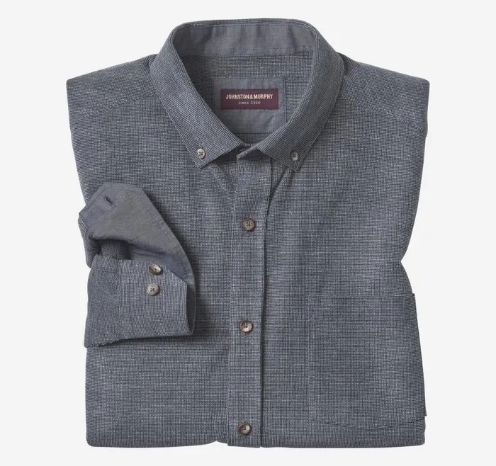 Men Johnston and Murphy Shirts Corduroy Shirt Navy Textured