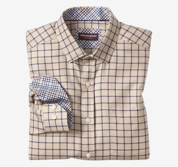 Men Johnston and Murphy Shirts NonIron Dress Shirt Rust Angled Neat Windowpane Men Johnston and Murphy Shirts NonIron Dress Shirt Rust Angled Neat Windowpane