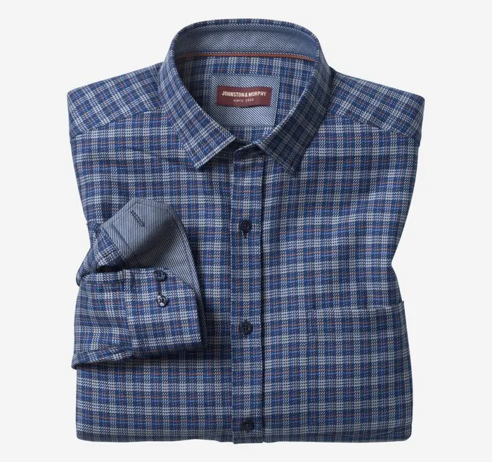 Men Johnston and Murphy Shirts Premium Cotton Shirts Navygray Triple Grid
