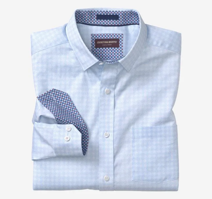 Men Johnston and Murphy Shirts Printed Cotton Shirt Blue Diamond