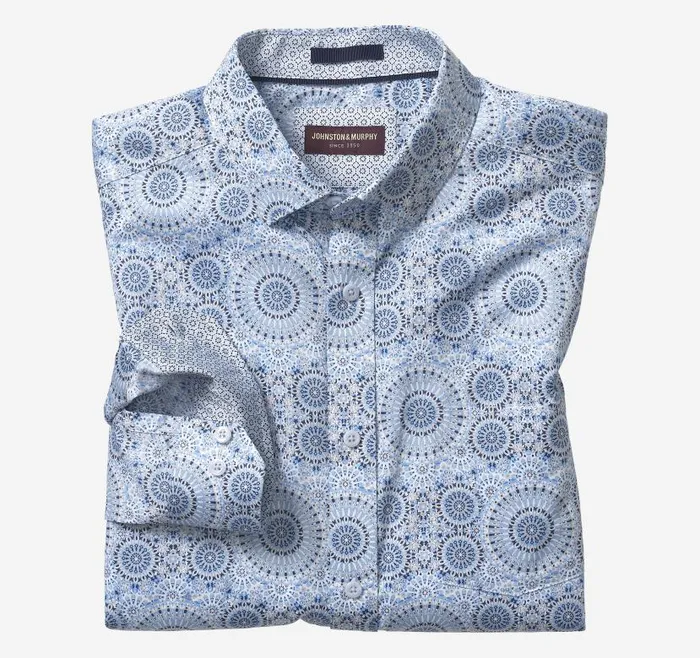 Men Johnston and Murphy Shirts Printed Cotton Shirt Blue Kaleidoscope