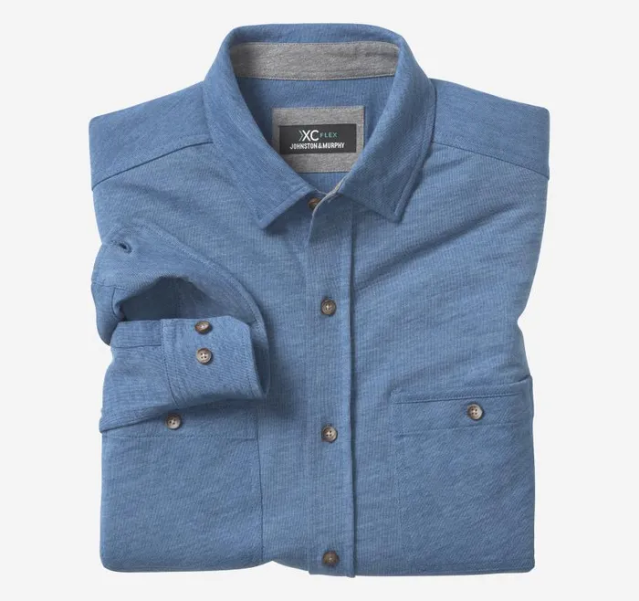 Men Johnston and Murphy Shirts XC Flex Stretch Indigo LongSleeve Shirt Blue