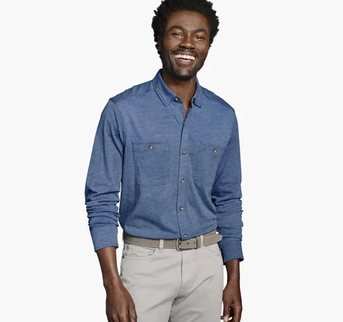 Men Johnston and Murphy Shirts XC Flex Stretch Indigo LongSleeve Shirt Blue Men Johnston and Murphy Shirts XC Flex Stretch Indigo LongSleeve Shirt Blue