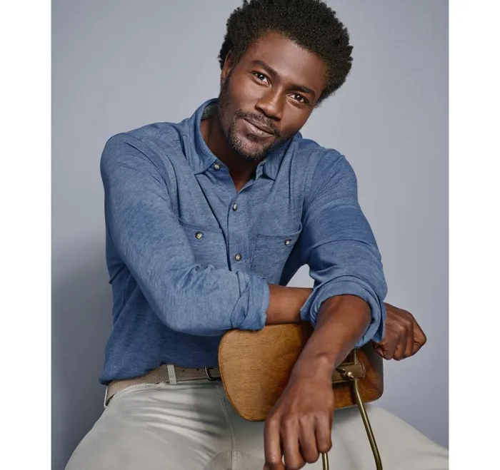 Men Johnston and Murphy Shirts XC Flex Stretch Indigo LongSleeve Shirt Blue Men Johnston and Murphy Shirts XC Flex Stretch Indigo LongSleeve Shirt Blue