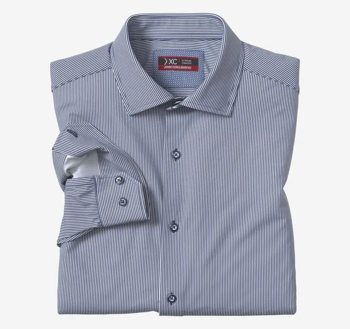 Men Johnston and Murphy Shirts XC4 LongSleeve Print Knit Shirt Navy Fine Stripe Men Johnston and Murphy Shirts XC4 LongSleeve Print Knit Shirt Navy Fine Stripe