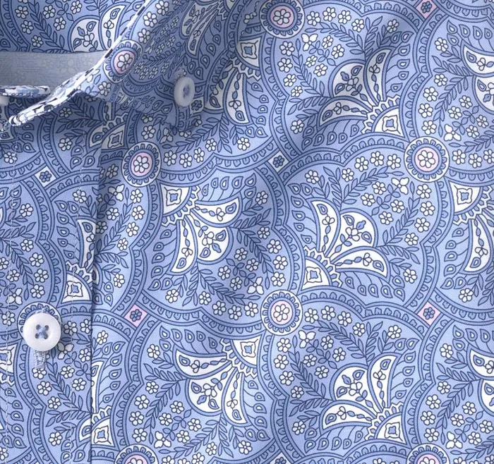 Men Johnston and Murphy Shirts XC4 LongSleeve StretchWoven Shirt Blue Filigree Print Men Johnston and Murphy Shirts XC4 LongSleeve StretchWoven Shirt Blue Filigree Print