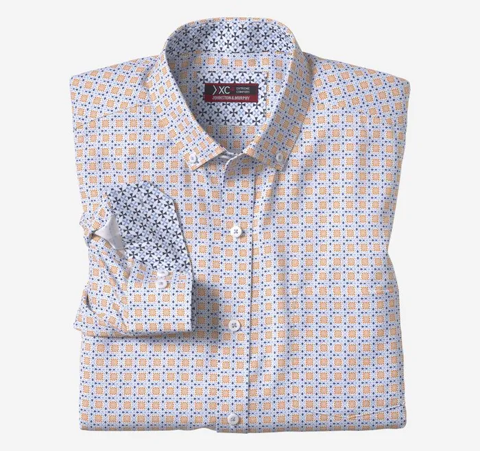 Men Johnston and Murphy Shirts XC4 LongSleeve StretchWoven Shirt Orangeblue Circle Cross Print Men Johnston and Murphy Shirts XC4 LongSleeve StretchWoven Shirt Orangeblue Circle Cross Print