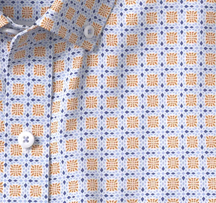 Men Johnston and Murphy Shirts XC4 LongSleeve StretchWoven Shirt Orangeblue Circle Cross Print