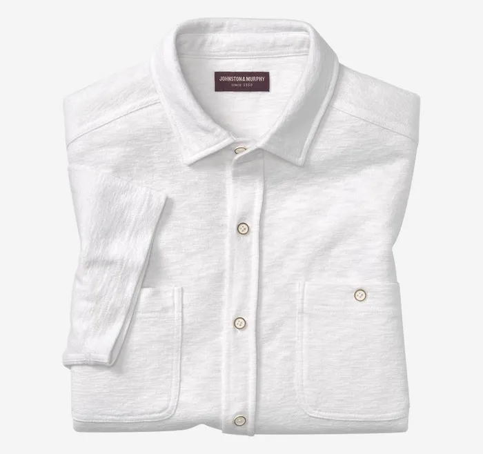 Men Johnston and Murphy ShortSleeve Shirts Double Pocket Knit Shirt White