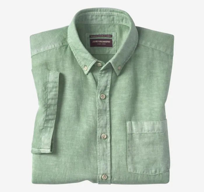 Men Johnston and Murphy ShortSleeve Shirts Garment Dyed Shirt Green