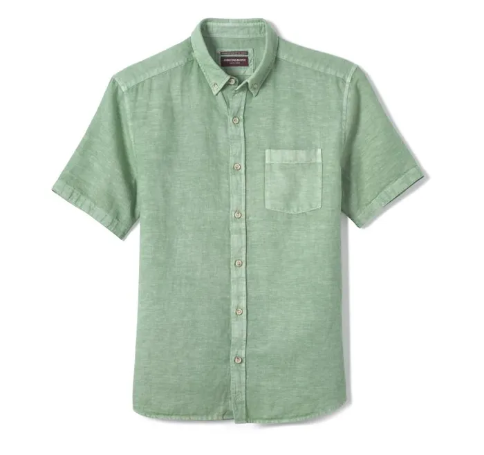 Men Johnston and Murphy ShortSleeve Shirts Garment Dyed Shirt Green