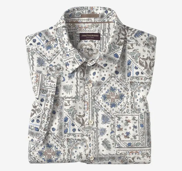 Men Johnston and Murphy ShortSleeve Shirts Print Camp Shirt White Multi Bandana