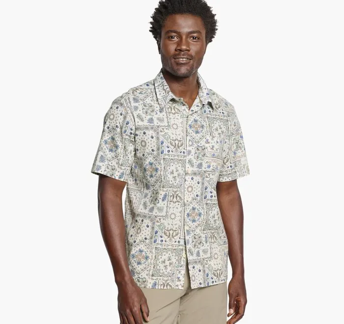 Men Johnston and Murphy ShortSleeve Shirts Print Camp Shirt White Multi Bandana
