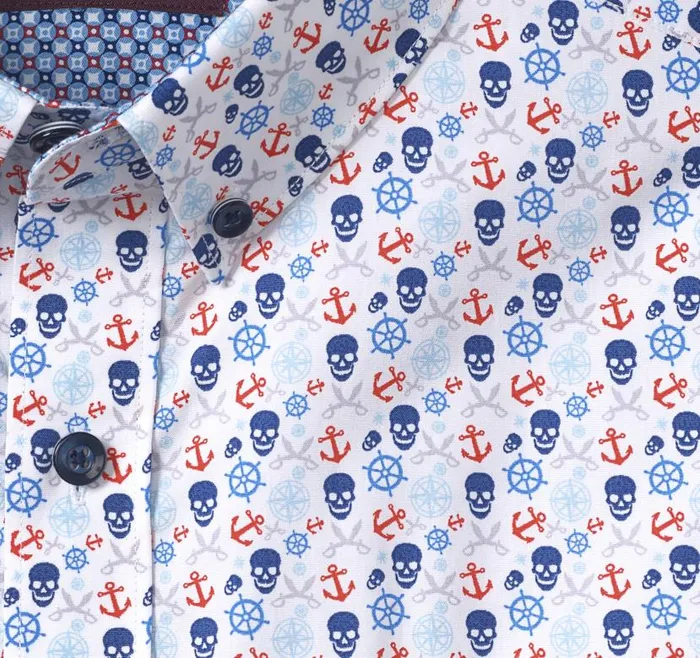 Men Johnston and Murphy ShortSleeve Shirts Printed Cotton ShortSleeve Shirt Blue Pirate