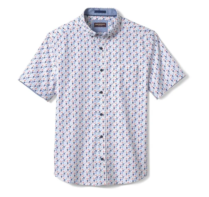 Men Johnston and Murphy ShortSleeve Shirts Printed Cotton ShortSleeve Shirt Blue Pirate