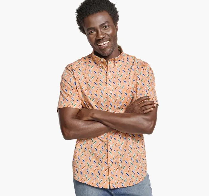 Men Johnston and Murphy ShortSleeve Shirts Printed Cotton ShortSleeve Shirt Melon Toucan Men Johnston and Murphy ShortSleeve Shirts Printed Cotton ShortSleeve Shirt Melon Toucan
