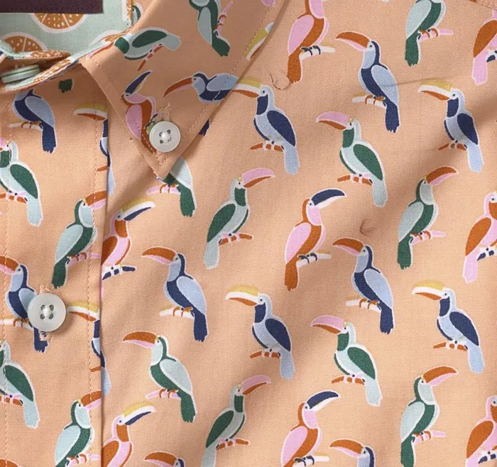 Men Johnston and Murphy ShortSleeve Shirts Printed Cotton ShortSleeve Shirt Melon Toucan