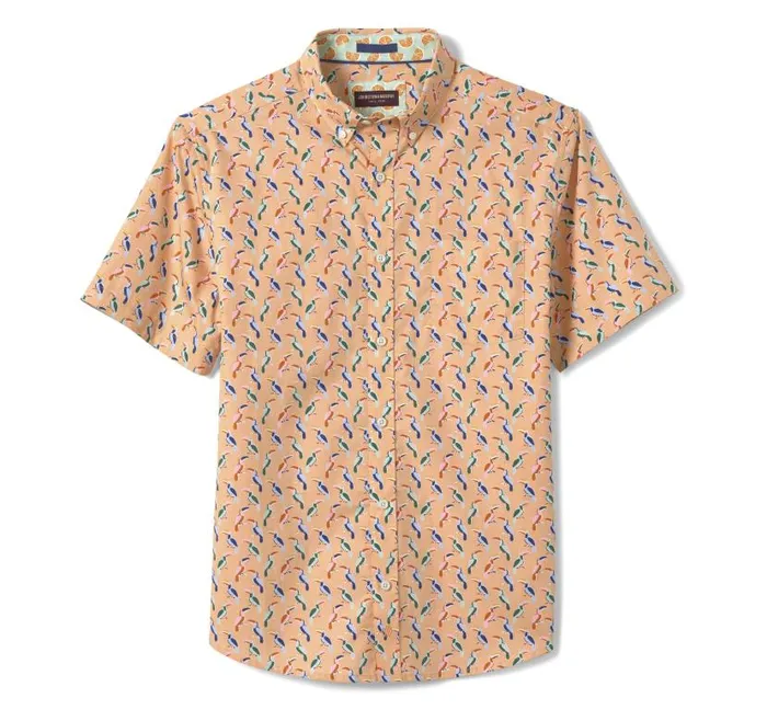 Men Johnston and Murphy ShortSleeve Shirts Printed Cotton ShortSleeve Shirt Melon Toucan