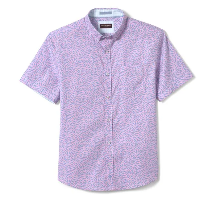 Men Johnston and Murphy ShortSleeve Shirts Printed Cotton ShortSleeve Shirt Pink Swarming Shark