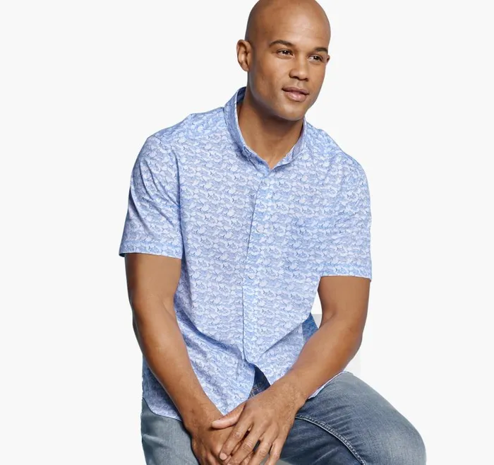 Men Johnston and Murphy ShortSleeve Shirts Printed Cotton ShortSleeve Shirt Whiteblue Shadow Shark Men Johnston and Murphy ShortSleeve Shirts Printed Cotton ShortSleeve Shirt Whiteblue Shadow Shark