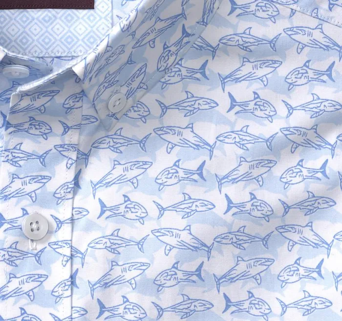 Men Johnston and Murphy ShortSleeve Shirts Printed Cotton ShortSleeve Shirt Whiteblue Shadow Shark Men Johnston and Murphy ShortSleeve Shirts Printed Cotton ShortSleeve Shirt Whiteblue Shadow Shark