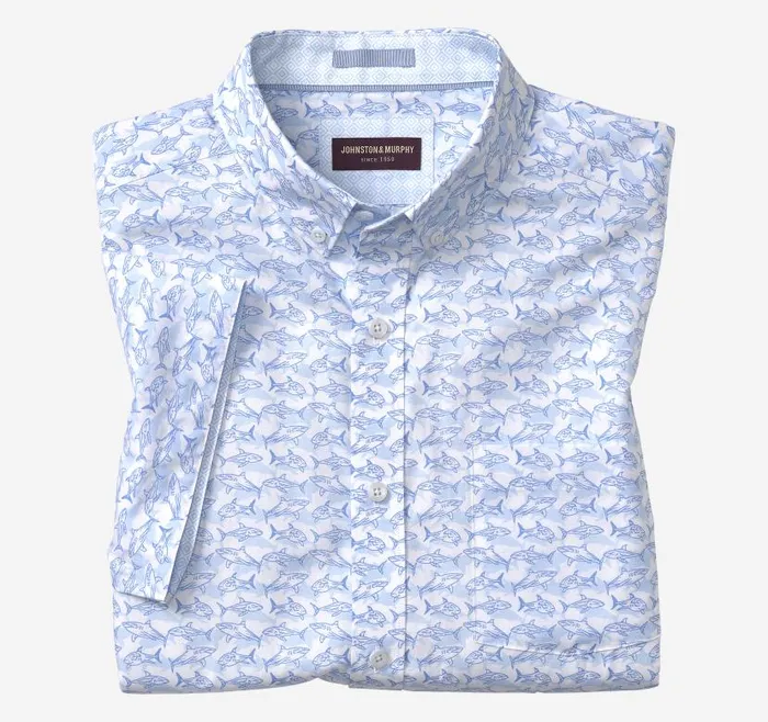 Men Johnston and Murphy ShortSleeve Shirts Printed Cotton ShortSleeve Shirt Whiteblue Shadow Shark Men Johnston and Murphy ShortSleeve Shirts Printed Cotton ShortSleeve Shirt Whiteblue Shadow Shark