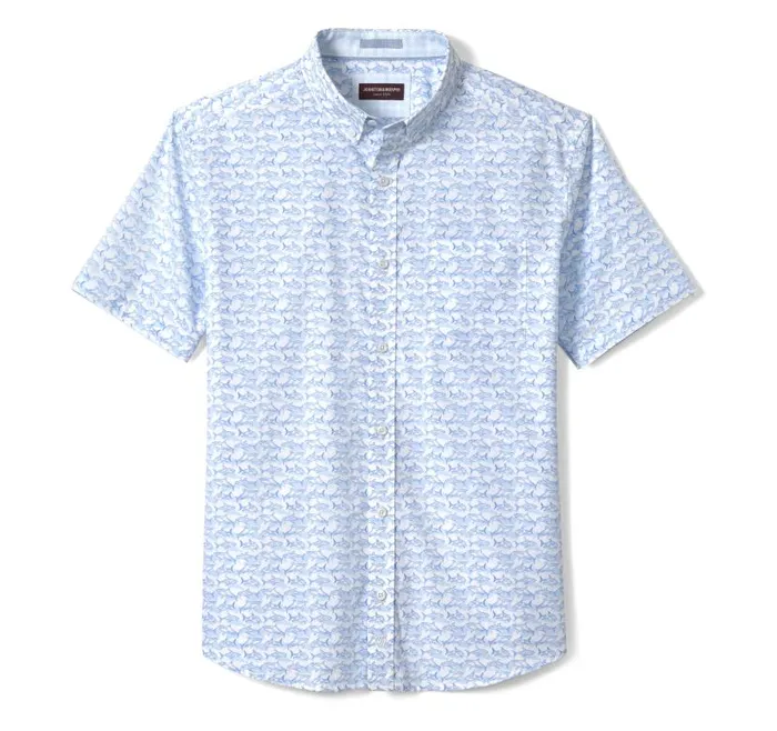 Men Johnston and Murphy ShortSleeve Shirts Printed Cotton ShortSleeve Shirt Whiteblue Shadow Shark Men Johnston and Murphy ShortSleeve Shirts Printed Cotton ShortSleeve Shirt Whiteblue Shadow Shark