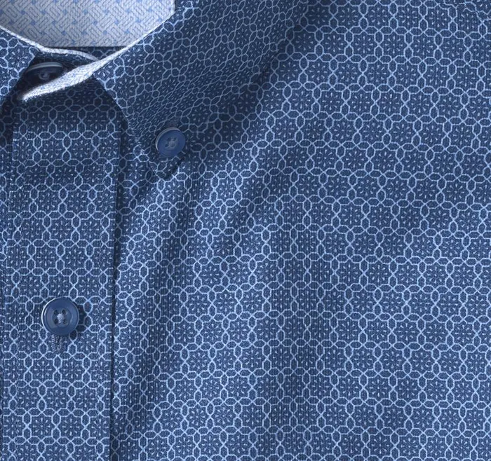 Men Johnston and Murphy ShortSleeve Shirts Textured Cotton ShortSleeve Shirt Navy Linked Flower Men Johnston and Murphy ShortSleeve Shirts Textured Cotton ShortSleeve Shirt Navy Linked Flower