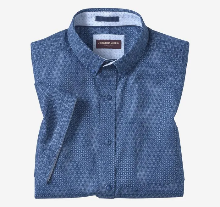 Men Johnston and Murphy ShortSleeve Shirts Textured Cotton ShortSleeve Shirt Navy Linked Flower Men Johnston and Murphy ShortSleeve Shirts Textured Cotton ShortSleeve Shirt Navy Linked Flower