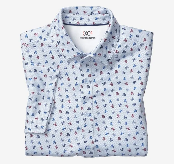 Men Johnston and Murphy ShortSleeve Shirts XC4 Performance Shirt Navy Skull