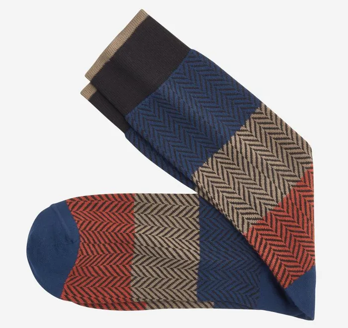 Men Johnston and Murphy Socks Chevron Colorblock Socks Black Multi