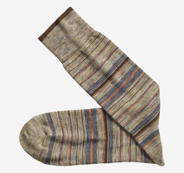 Men Johnston and Murphy Socks Heather Stripe Socks Khaki Variegated Stripe