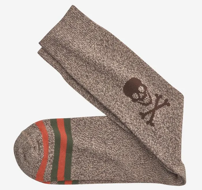 Men Johnston and Murphy Socks Heathered Boot Socks Brown Skull