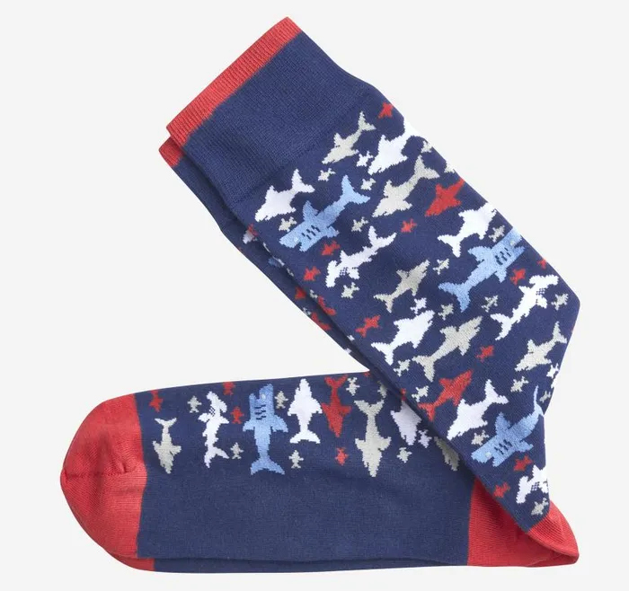 Men Johnston and Murphy Socks Novelty Socks Navy Shark