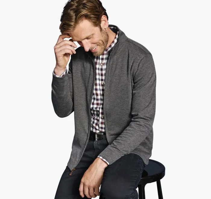 Men Johnston and Murphy Sweaters and Knits Houndstooth Full Zip Charcoal