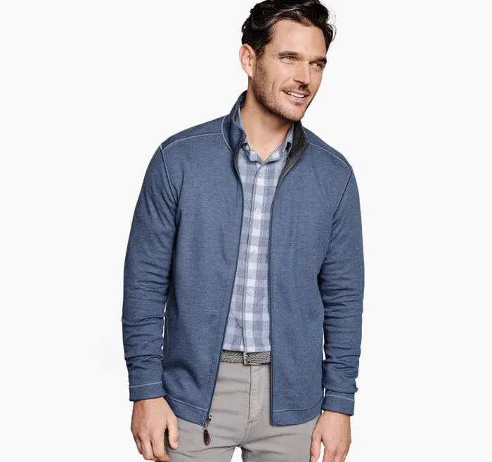 Men Johnston and Murphy Sweaters and Knits Reversible FullZip Bluecharcoal