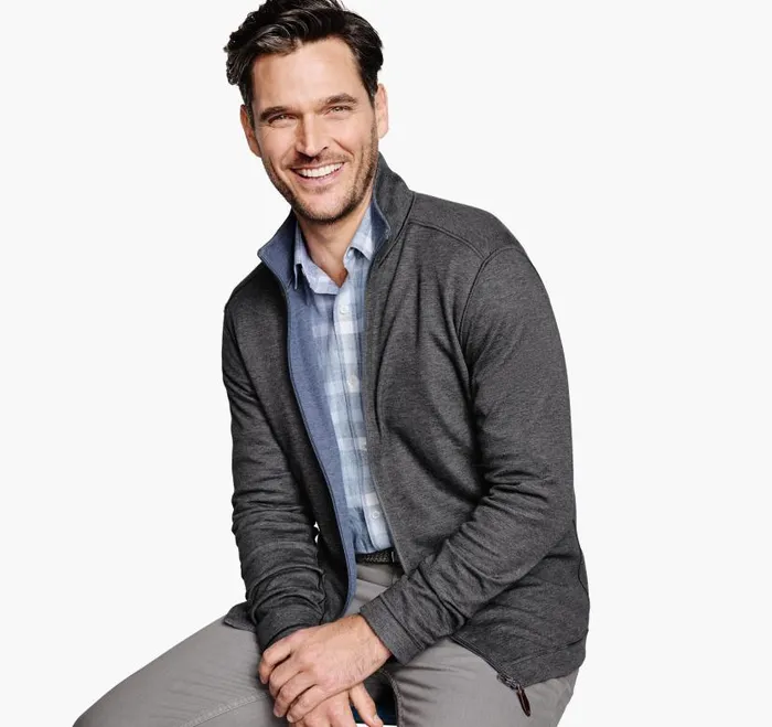 Men Johnston and Murphy Sweaters and Knits Reversible FullZip Bluecharcoal Men Johnston and Murphy Sweaters and Knits Reversible FullZip Bluecharcoal