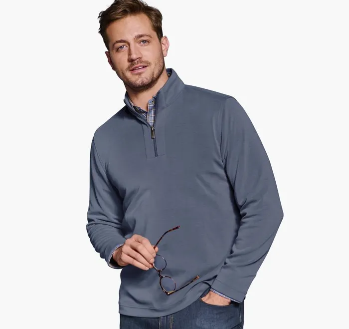 Men Johnston and Murphy Sweaters and Knits Vintage Washed QuarterZip Blue
