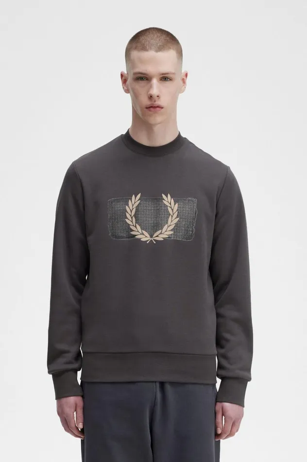 Men Layered Graphic Sweatshirt Gunmetal Fred Perry Sweatshirts
