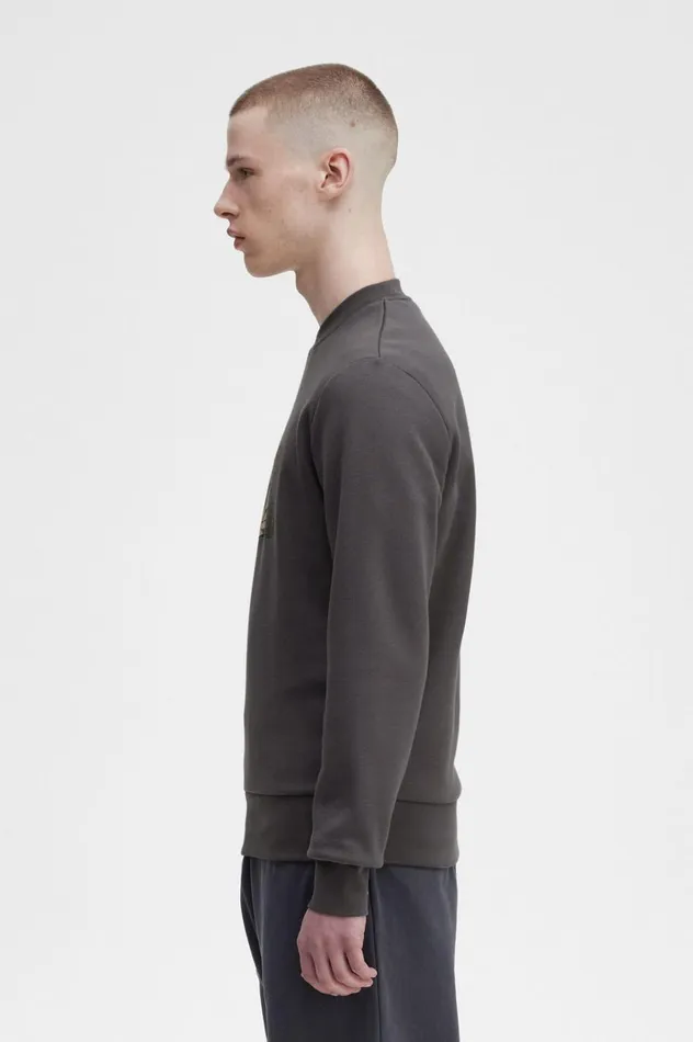 Men Layered Graphic Sweatshirt Gunmetal Fred Perry Sweatshirts