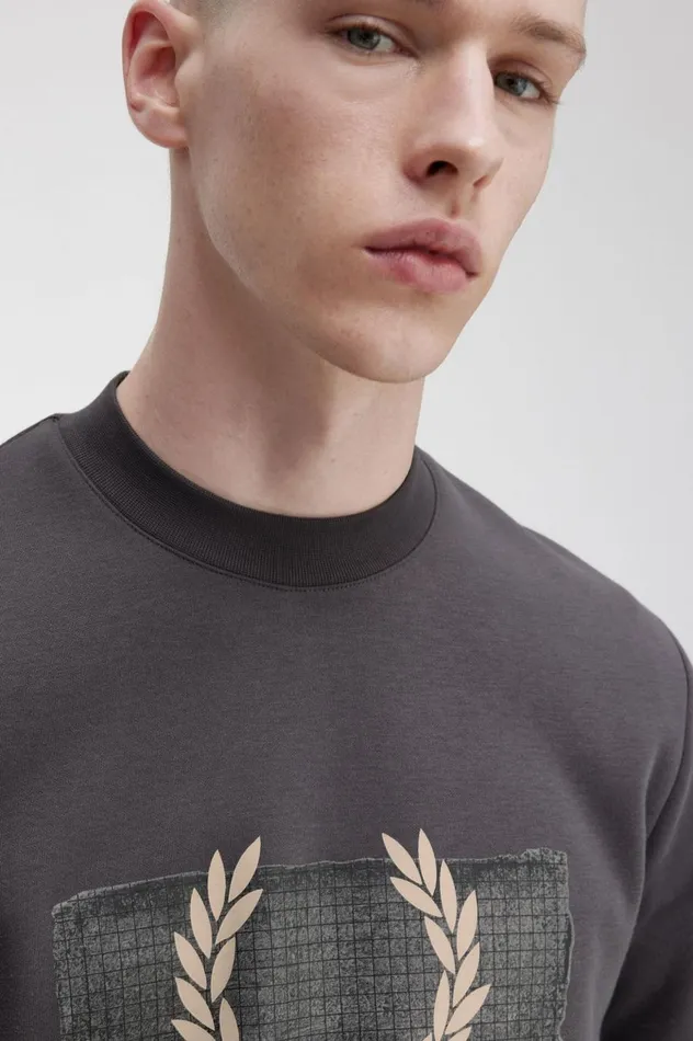 Men Layered Graphic Sweatshirt Gunmetal Fred Perry Sweatshirts