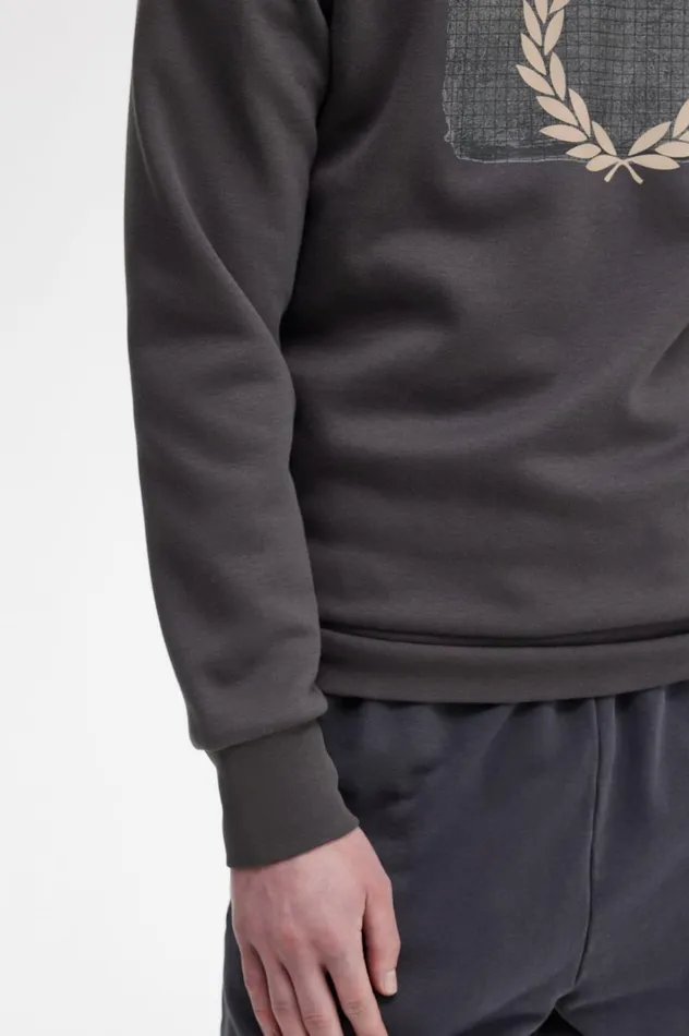 Men Layered Graphic Sweatshirt Gunmetal Fred Perry Sweatshirts