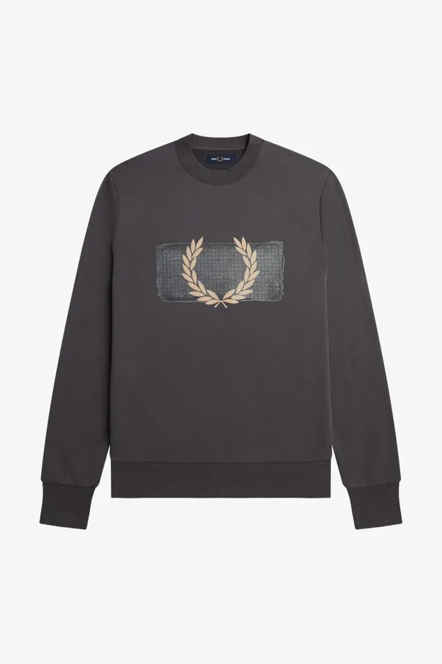 Men Layered Graphic Sweatshirt Gunmetal Fred Perry Sweatshirts