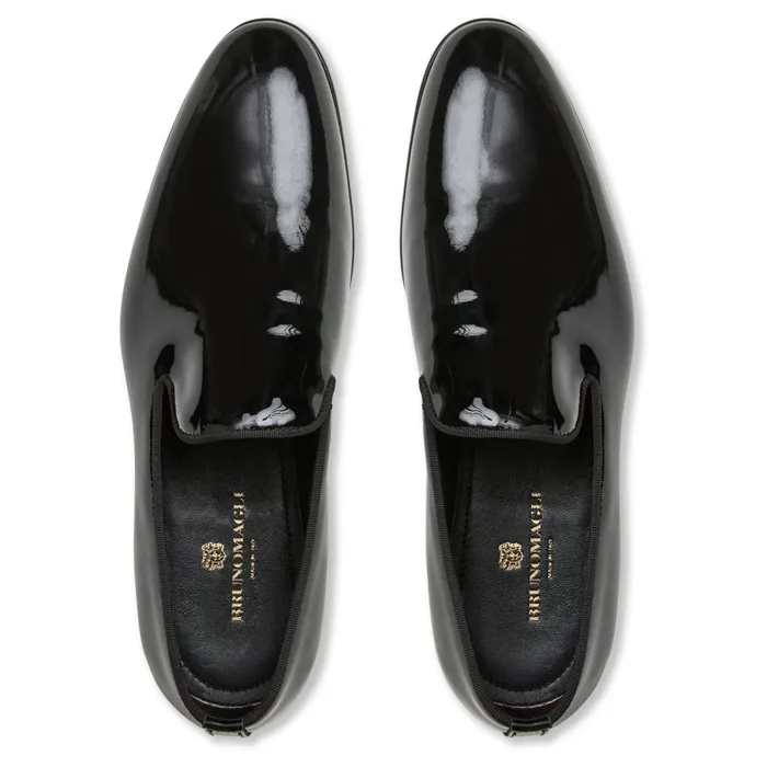 Men Loafers and Slipons Bruno Magli Danilo ALine Patent Leather Smoking SlipperBlack