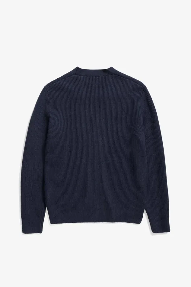 Men Loki Wool Cotton Rib Cardigan Dark Navy Norse Projects Knitwear